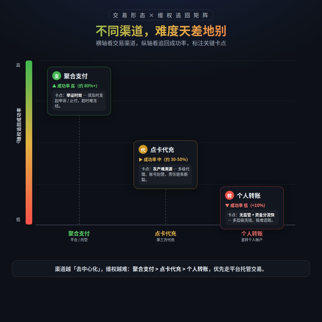 三角洲卡盟售后失联交易渠道维权难度对比图