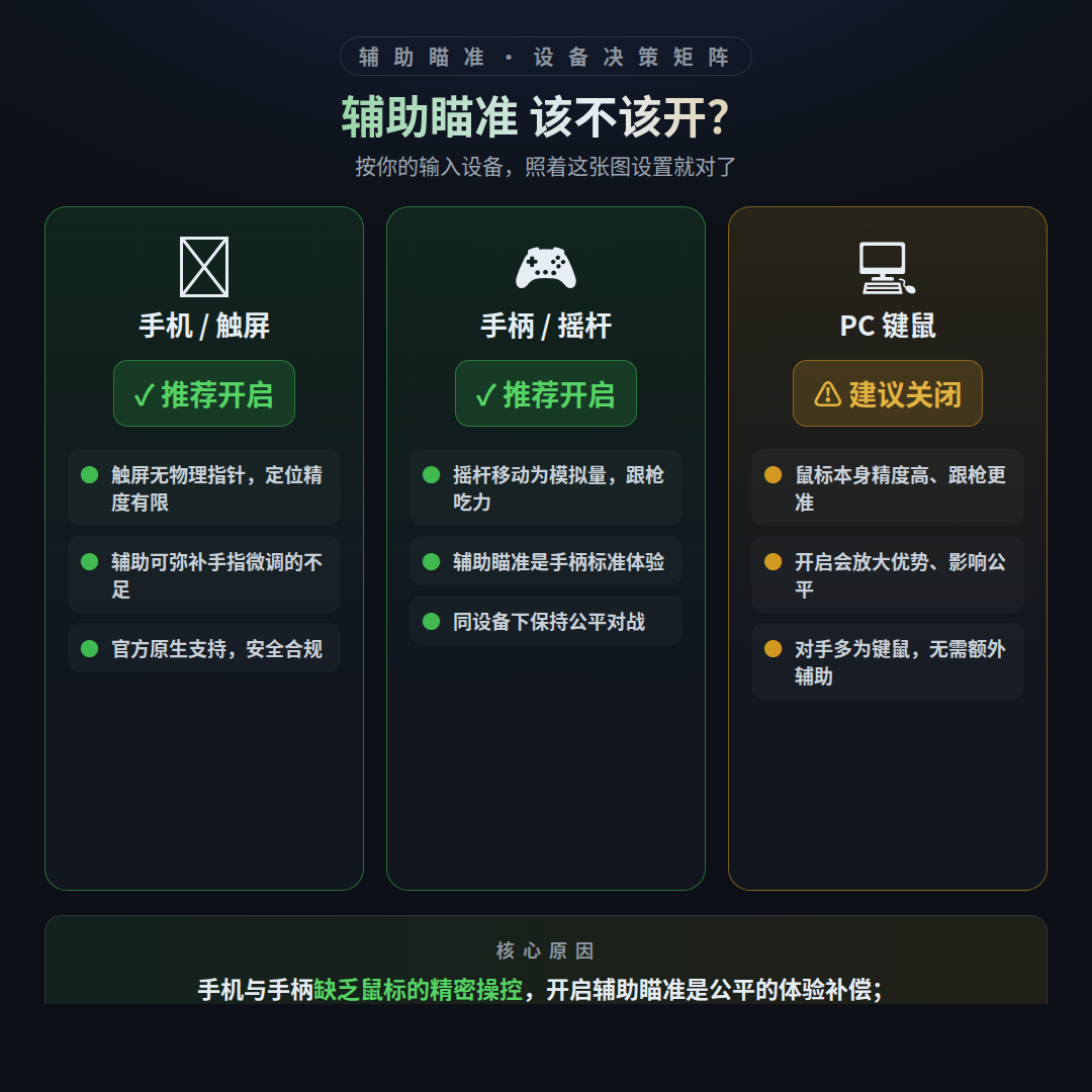 三角洲行动不同平台设备辅助瞄准开启建议与适用场景