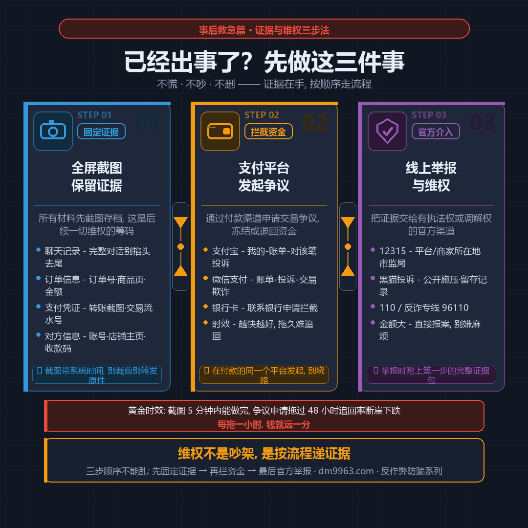 卡盟交易出问题后的三步维权流程图