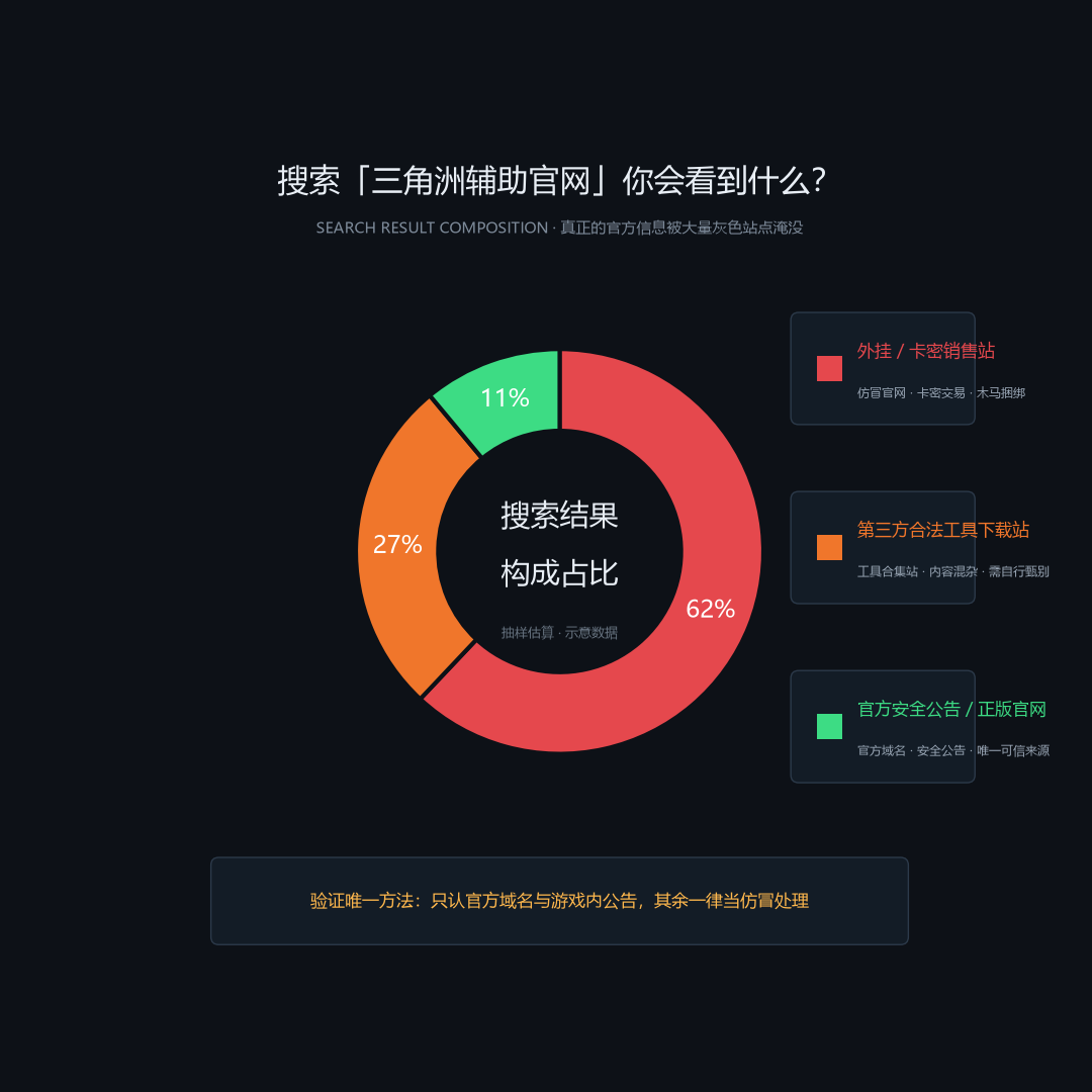 搜索三角洲辅助官网得到的搜索结果类型占比示意图