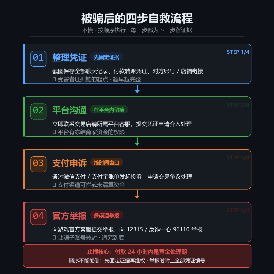 卡盟购买出现问题后的四步自救维权流程图